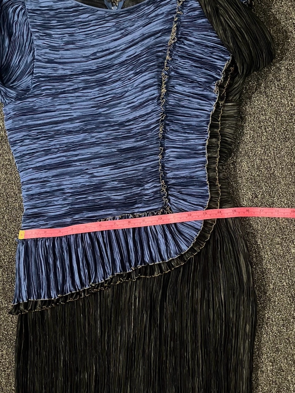 Mary McFadden Vintage 80s Pleated Gown Size 8 Medium M Blue Black Plisse - Picture 13 of 16